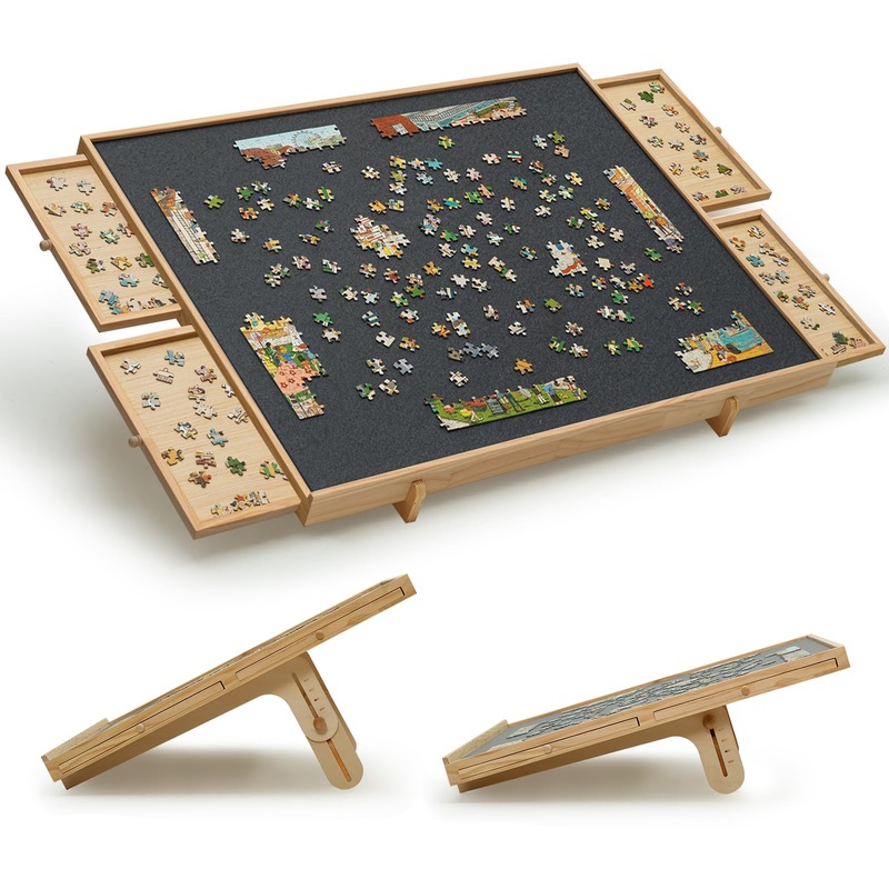 Ykhallybee 1500 Pieces Felt Puzzle Board With 4 Drawers, Cover, 2 In 1 Puzzle Board With Adjustable Tilting Stand, Portable Jigs
