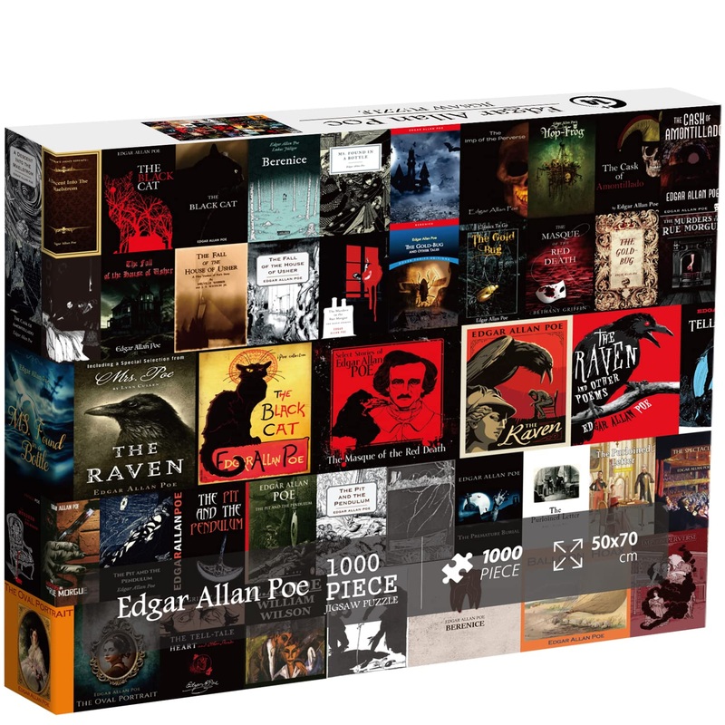Edgar Allan Poe Book Puzzles For Adults 1000 Pieces, Classic Horror Poetry Books Cover Puzzle, Halloween Murder Mystery Scary Li