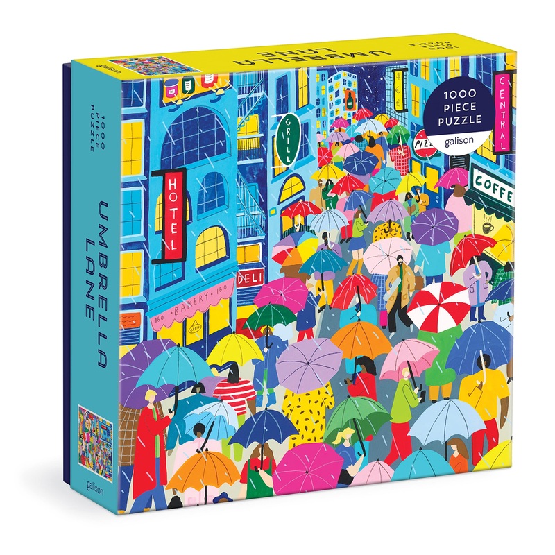 Galison Umbrella Lane 1000 Piece Puzzle In Square Box From Galison - Bright And Bold 27'' X 20'' Illustrated Puzzle, Thick And S