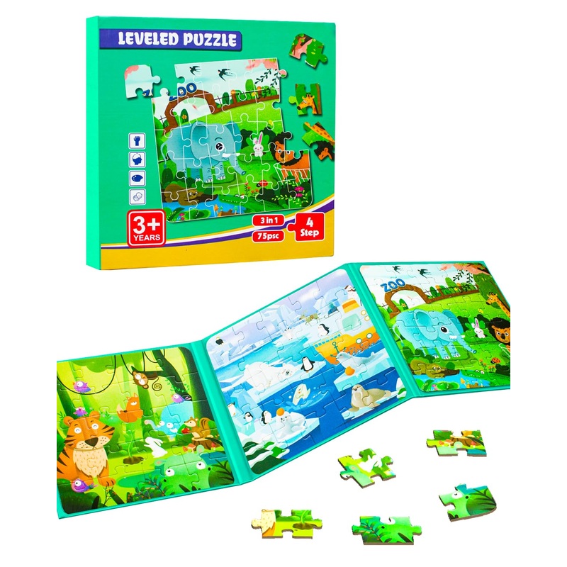 Magnetic Puzzles For Kids Ages 3-5, 3 In 1 Animal Magnet Jigsaw Puzzle Book For Toddlers, Car Airplane Road Trip Activities Toys