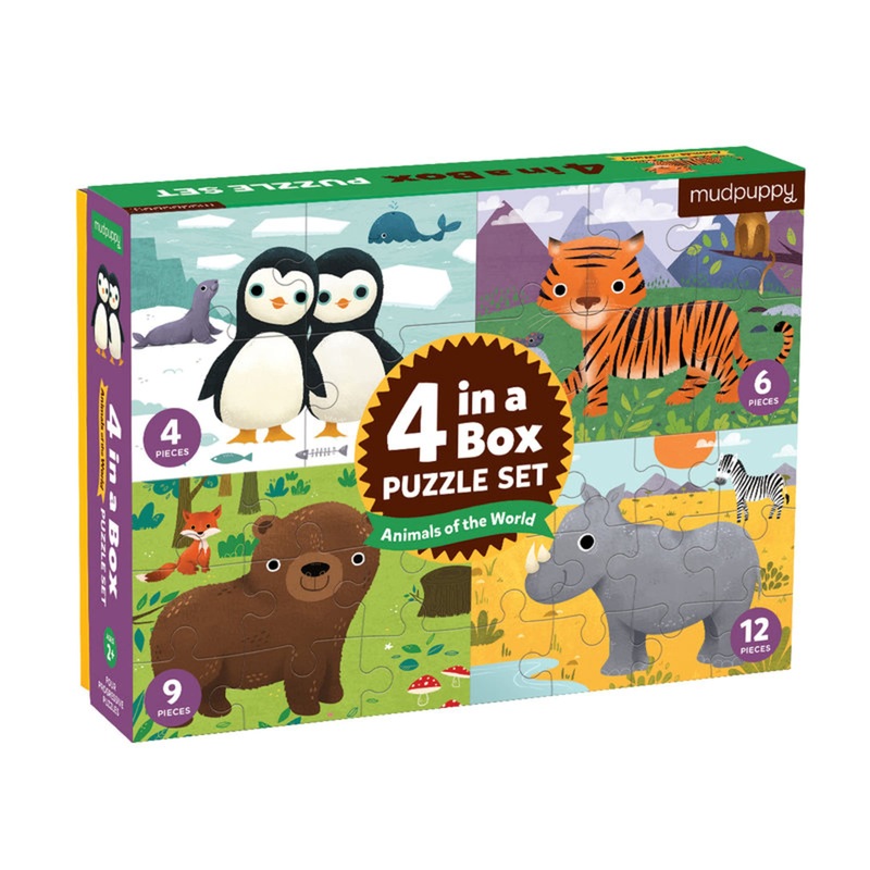 Mudpuppy Animals Of The World 4-In-A-Box Puzzle Set, 12