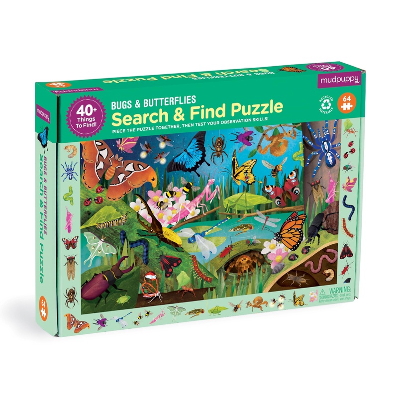 Mudpuppy Bugs & Butterflies - 64 Piece Search & Find Puzzle Jigsaw Puzzle Featuring Diverse Bugs And Insects And Over 40 Hidden