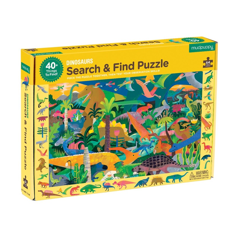 Mudpuppy Dinosaurs - 64 Piece Search & Find Puzzle Jigsaw Puzzle Featuring Diverse Prehistoric Animals And Over 40 Hidden Images