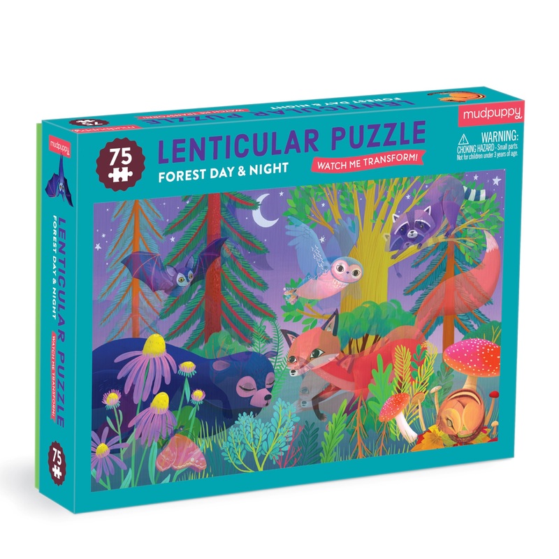 Mudpuppy Forest Day & Night 75 Piece Lenticular Puzzle From Mudpuppy, Colorful Forest Illustrations, Exciting And Innovative Puz