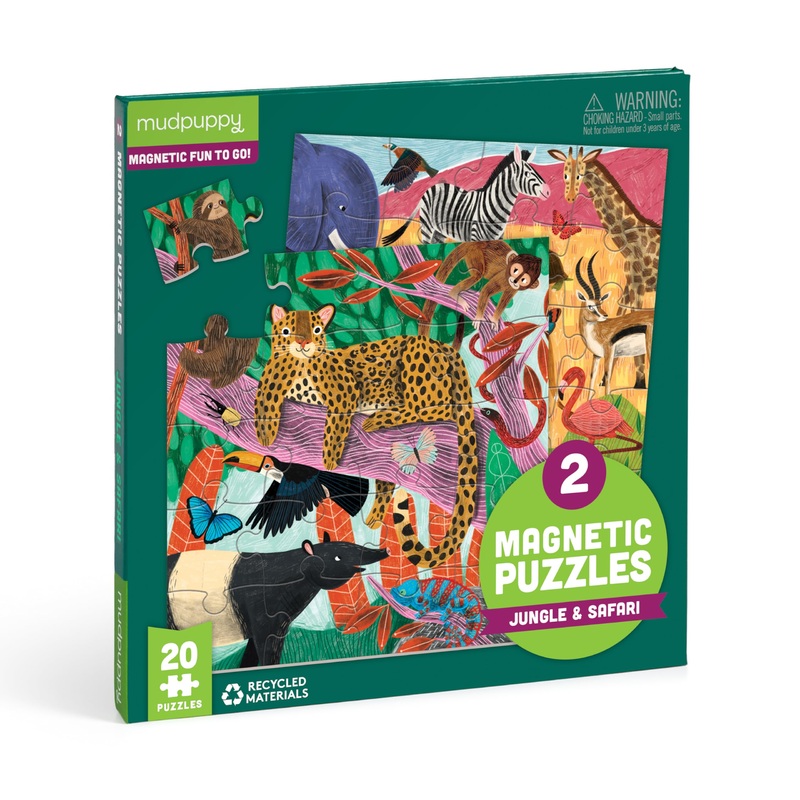 Mudpuppy Jungle & Safari - Tri Fold Magnetic Puzzles Featuring Two 20 Piece Jungle And Safari Themed Artwork