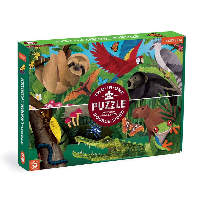 Mudpuppy Rainforest Above & Below - 100 Piece Double-Sided Puzzle With Unique And Colorful Illustrations Of Animals Above And Be