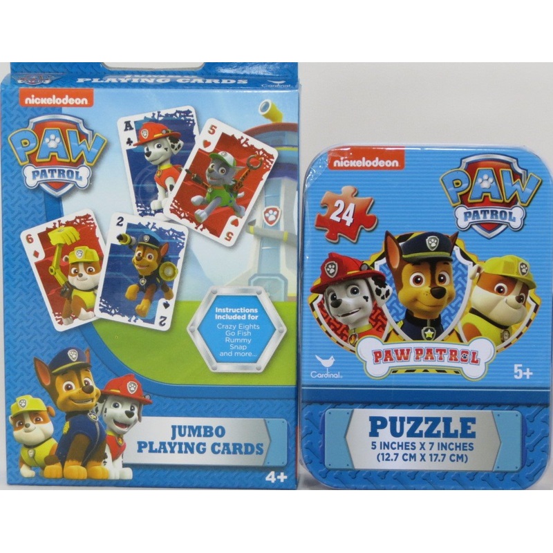Paw Patrol Jumbo Playing Cards And Puzzle In Collectible Tin Combo