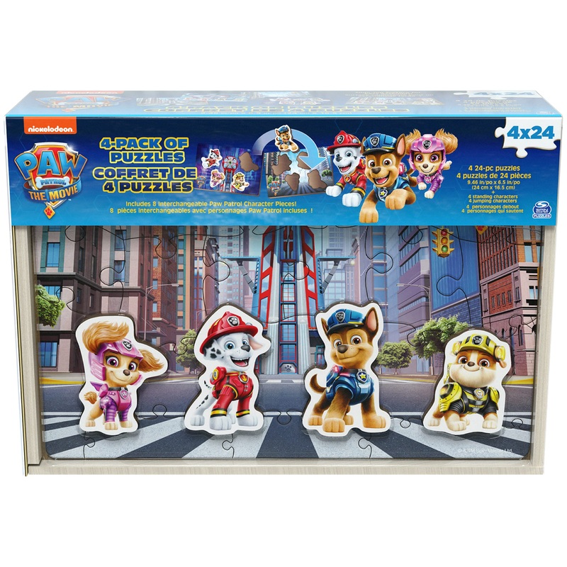 Paw Patrol: The Movie 4 Pack Of Wooden Puzzles For Kids 24-Piece Jigsaw Puzzles With Interchangeable Characters For Preschoolers
