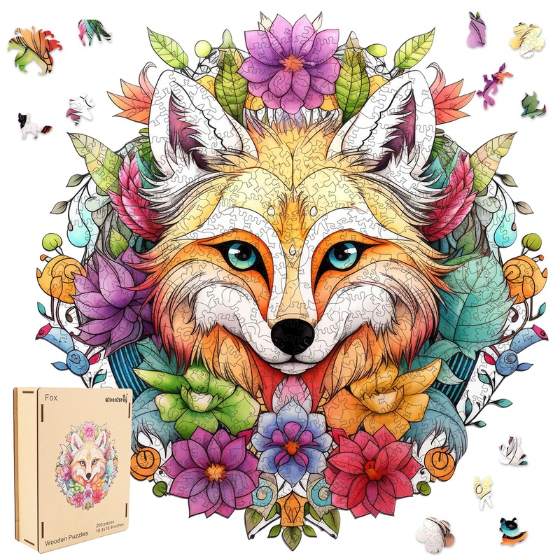 Qiuenisray Wooden Puzzles For Adults,Fox Wooden Jigsaw Puzzles 200Pcs,10.9X10.4Inch,Medium,Unique Shape Animal Adult Puzzles,Irr