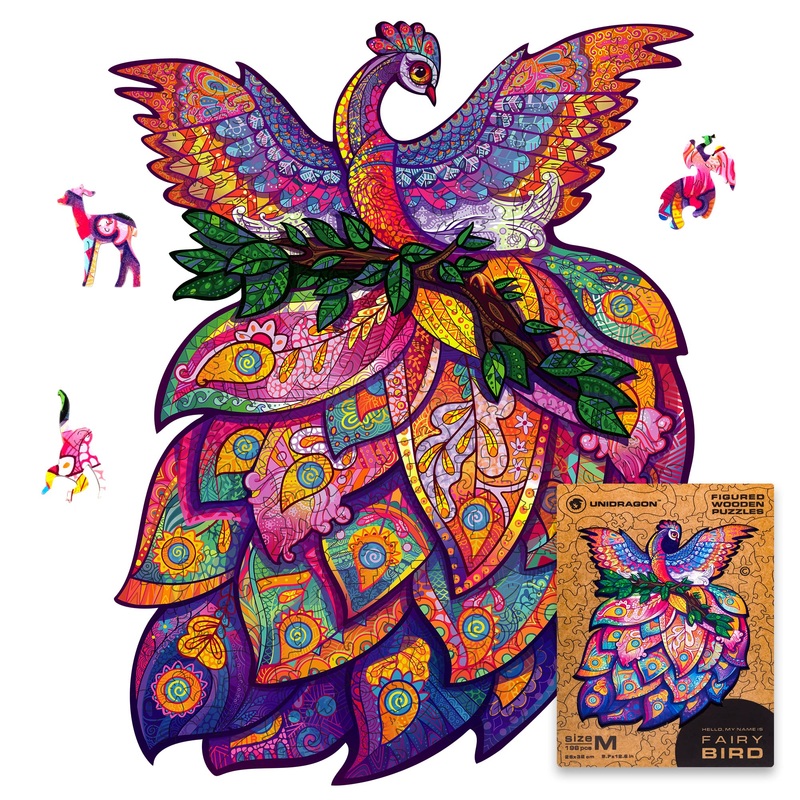 Unidragon Wooden Jigsaw Puzzles - Fairy Bird, 198 Pcs, Medium 9.7''X12.6'', Beautiful Gift Package, Unique Shape Best Gift For A