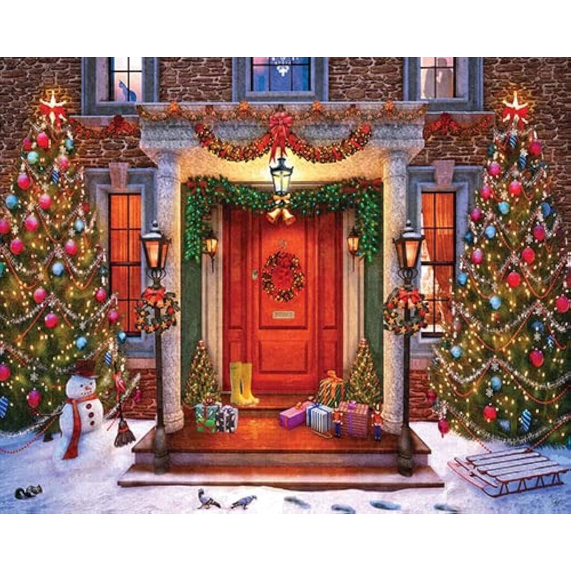 White Mountain Christmas Puzzles 1000 Pieces Winter Theme Jigsaw Puzzle For Adults And Family - Christmas Lights