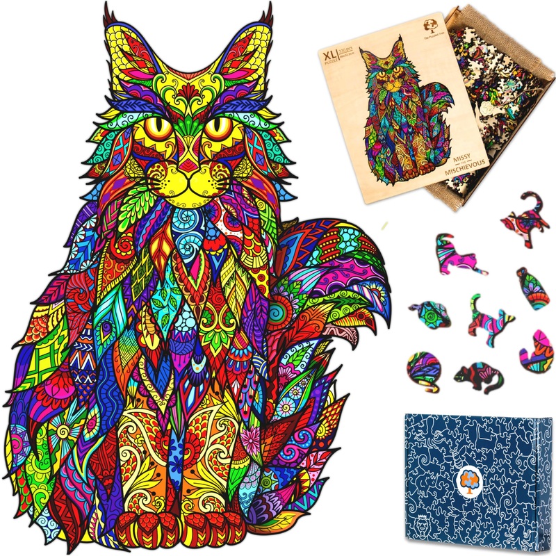 Wooden Jigsaw Puzzles For Adults Xl 330 Piece (18   X12.7   ) - Cat Wood Puzzle For Adults By The Puzzled Tree Unique Puzzles