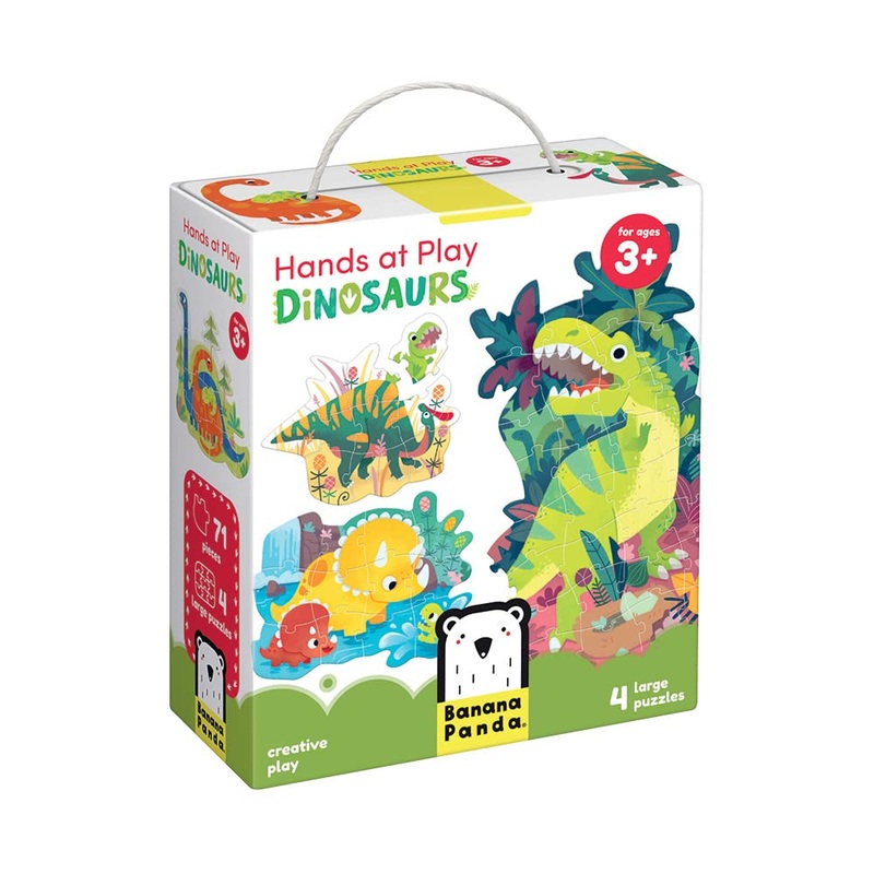 Banana Panda Hands At Play Dinosaur Puzzle Set - Includes 4 Large Progressive Jigsaw Puzzles With 71 Total Pieces - Develop Fine