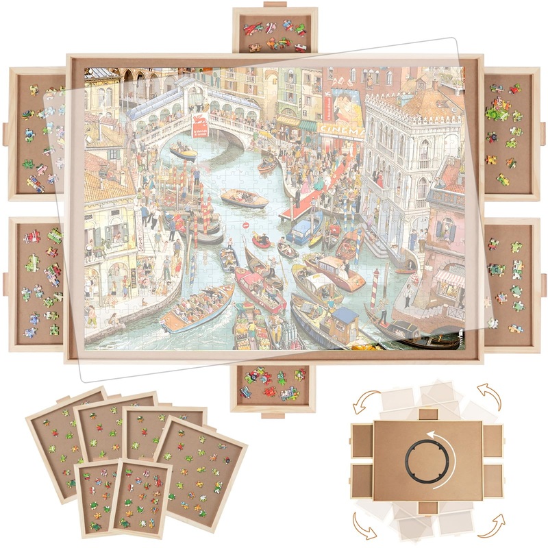 Builderbutler 2000 Pieces Rotating Puzzle Board With 6 Drawers,29.7''X41.3'' Portable Wooden Jigsaw Puzzle Table With Lazy Susan