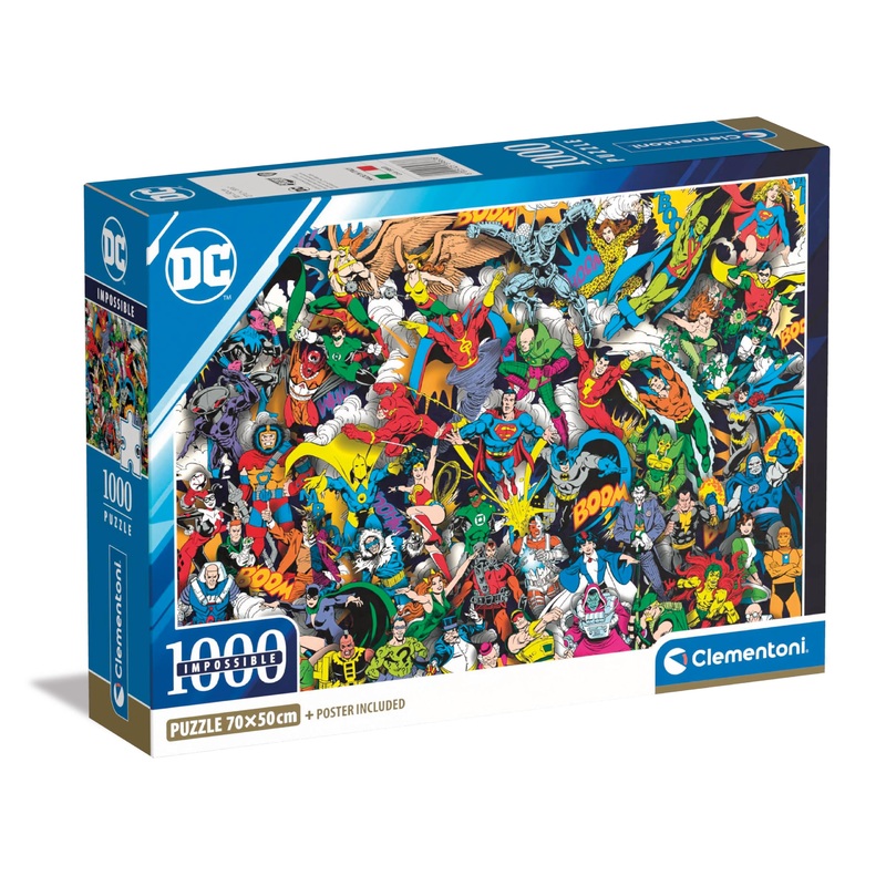 Clementoni - Impossible Puzzle - Dc Comics Justice League - 1000 Pieces - Difficult Puzzle For Adults With Superheroes, Made In