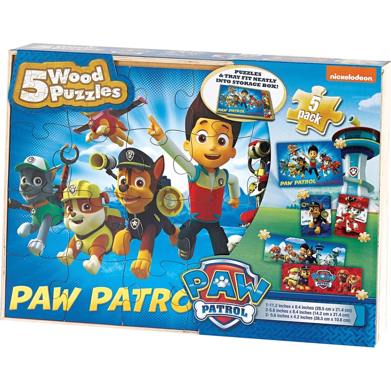 Paw Patrol 5 Wood Jigsaw Puzzles In Wood Storage Box, Multi, Standard