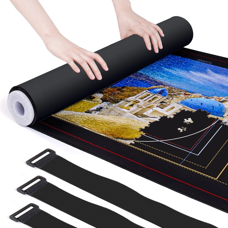 Tipkits Puzzle Mat Roll Up With 3.35'' Foam Rolling Tube & 1.97'' Hook & Loop Fastener Straps X3, Jigsaw Puzzle Pad With Storage