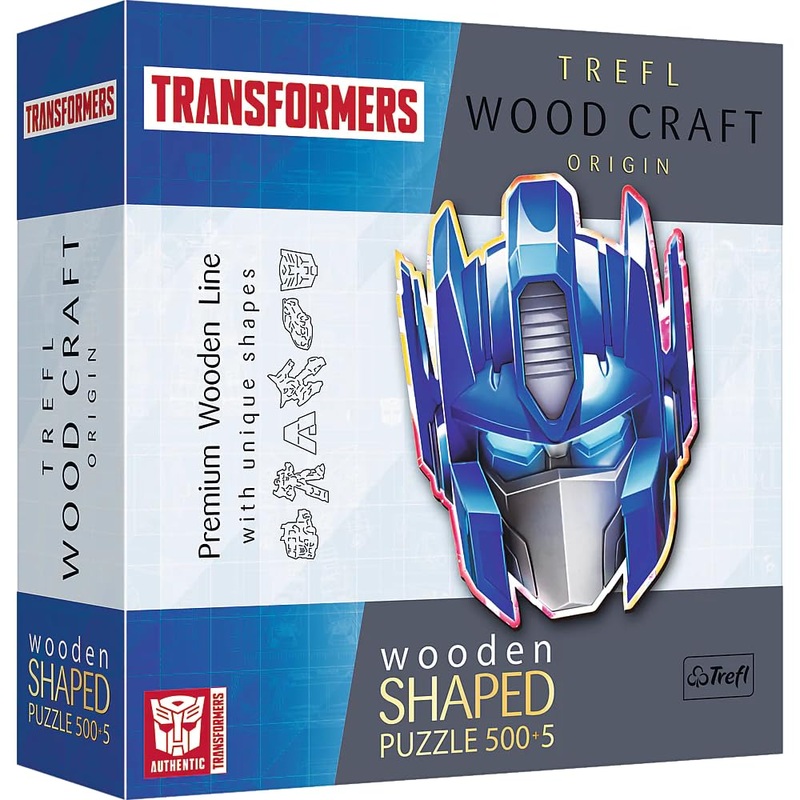 Trefl Transformers Wood Craft 500+5 Piece Jigsaw Puzzle Autobot: Optimus Prime Transformers Irregular Shapes, 50 Special Puzzles