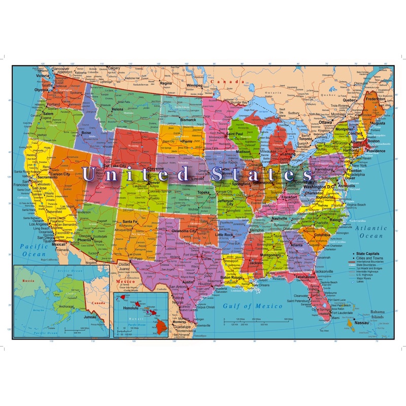 United States Of America 1000 Piece Map Jigsaw Highways Rivers Capitals
