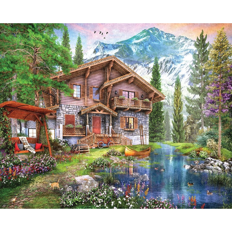 White Mountain Chalet 1000 Piece Jigsaw Puzzle Scenic Landscape Spring Puzzles For Adults And Family