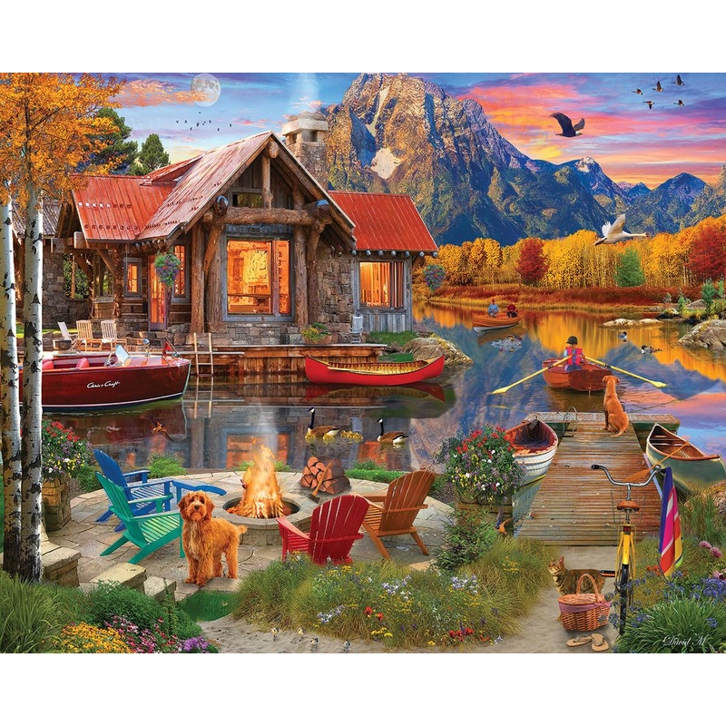 White Mountain Family Retreat Fall Puzzles 1000 Pieces Scenic Lake Cabin Puzzle For Adults And Families