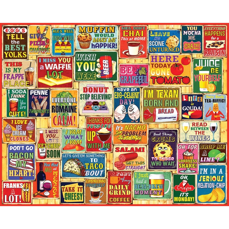 White Mountain Food & Drink 1000 Piece Jigsaw Puzzles Funny Pun Collage Puzzle For Adults And Family
