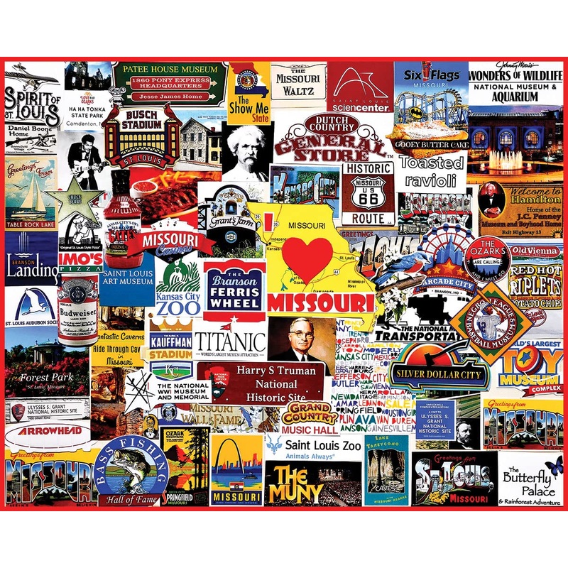 White Mountain - I Love Missouri Puzzle, 1000 Piece Jigsaw Puzzle, Gateway Arch, Kansas City Zoo