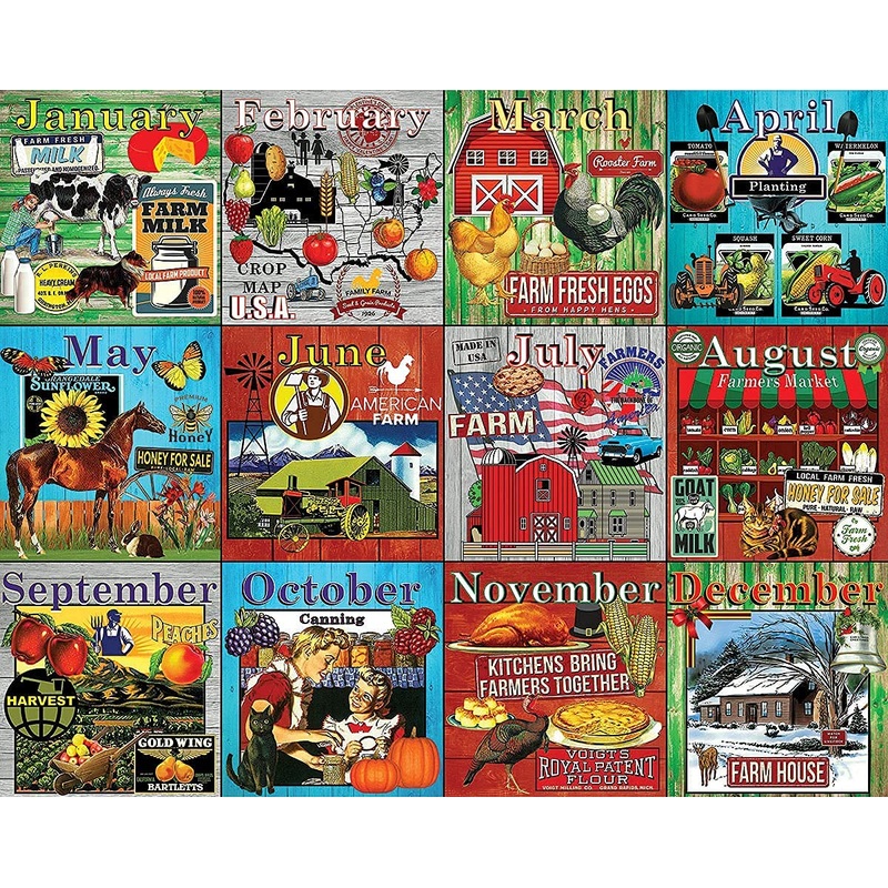 White Mountain Puzzles Farm Calendar, 1000 Piece Jigsaw Puzzle