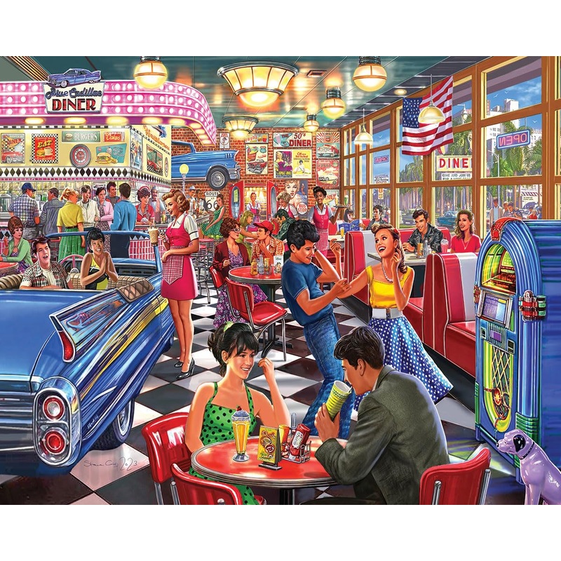White Mountain Puzzles - Juke Box Diner - 500 Piece Jigsaw Puzzle For Adults & Kids - Fun Family Activity - 24''X30''