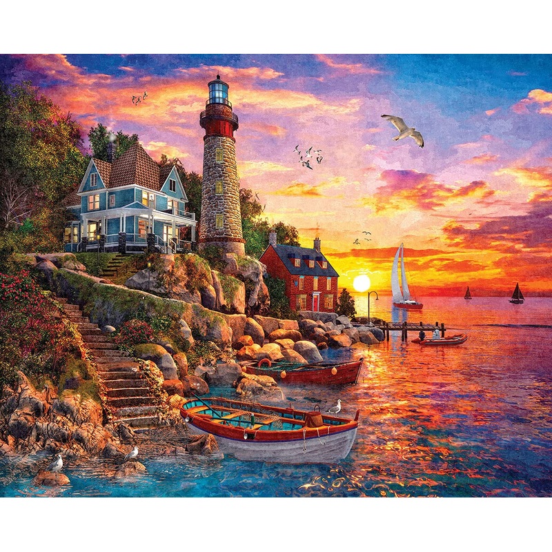 White Mountain Puzzles Lighthouse Sunset, 1000 Piece Jigsaw Puzzle