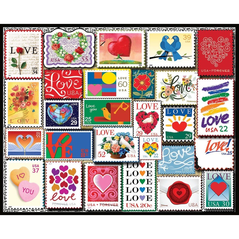 White Mountain Puzzles Love Stamps 1000 Piece Jigsaw Puzzle