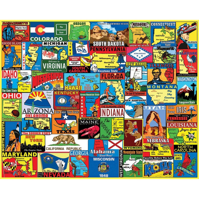 White Mountain Puzzles State Stickers, 1000 Pieces Jigsaw Puzzle