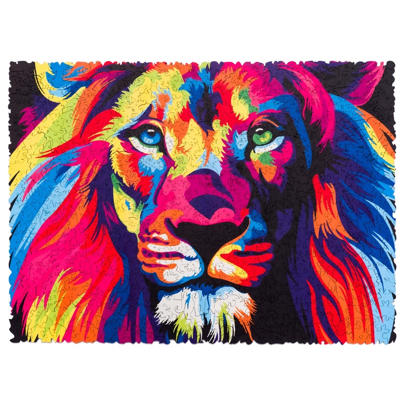 Woosaic Original Wooden Jigsaw Puzzles - Hologram Lion, 500 Pcs, 15''X11'', Beautiful Gift Package, Unique Shape Best Gift For A