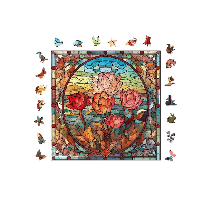 Ymnlwz Wooden Jigsaw Puzzles For Adults,Waterlily Flower 200 Piece Animal Irregular Shape Wooden Puzzle,Wooden Puzzle Gifts For