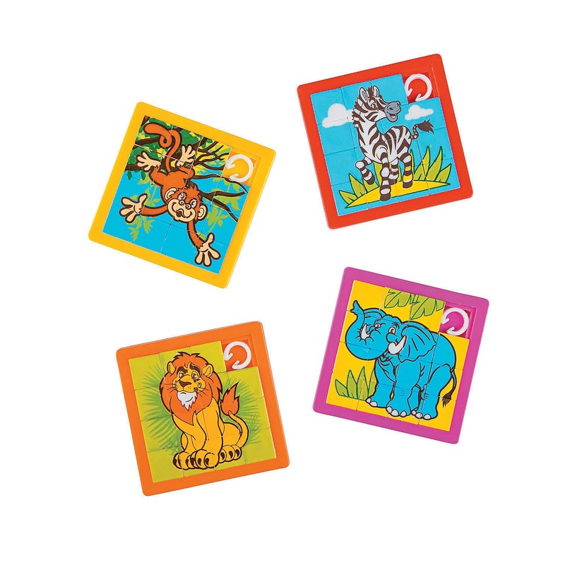 Zoo Animal Slide Puzzle Games - Set Of 12 - Handout Toys And Party Favors For Kids