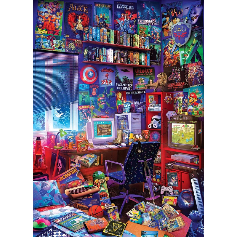 '80S Game Room Pop Culture 1000 Piece Jigsaw Puzzle By Rachid Lotf | Interactive Brain Teaser, Educational Toys & Games For Kids And Adults | 28 X 20 Inches