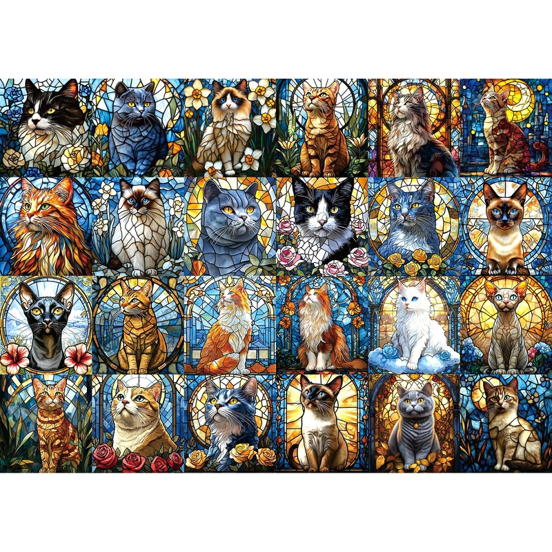 Blueforest Stained Glass Puzzle Cats Puzzles For Adults 1000 Pieces, Impossible Hard Difficult Challenging Puzzles For Adults, C