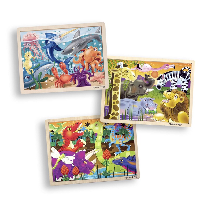 Melissa & Doug 3-Puzzle Jigsaw Set - Dinosaurs, Ocean, And Safari