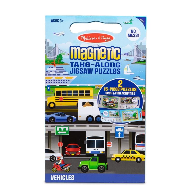 Melissa & Doug Take-Along Magnetic Jigsaw Puzzles Travel Toy Vehicles (2 15-Piece Puzzles)