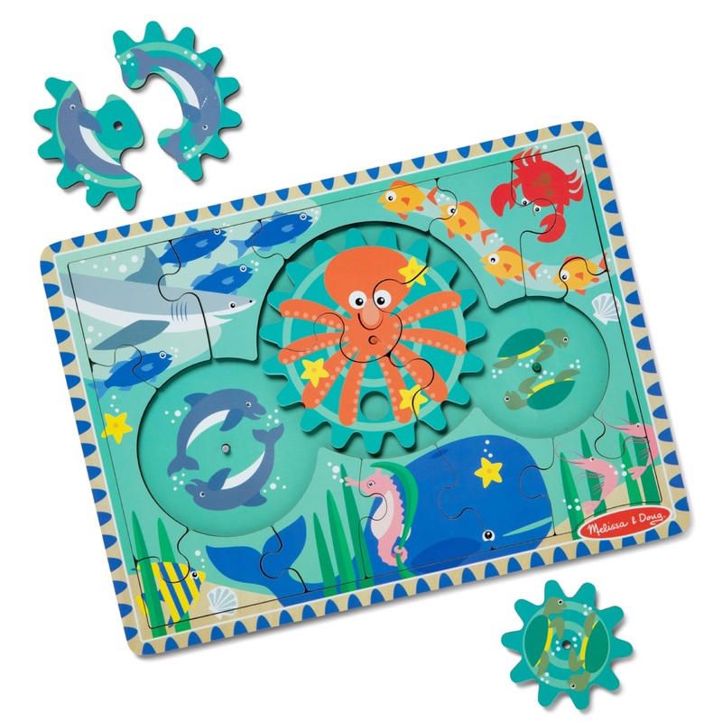 Melissa & Doug Wooden Underwater Jigsaw Spinning Gear Puzzle  18 Pieces Wooden Puzzle For Toddlers And Preschoolers, For Boys And Girls Ages 3+