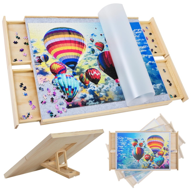Mernunux 1500 Piece Rotating Tilting Puzzle Board With 4 Drawers, 27''X36'' Wooden Tilting Jigsaw Puzzle Table For Adults Kids S