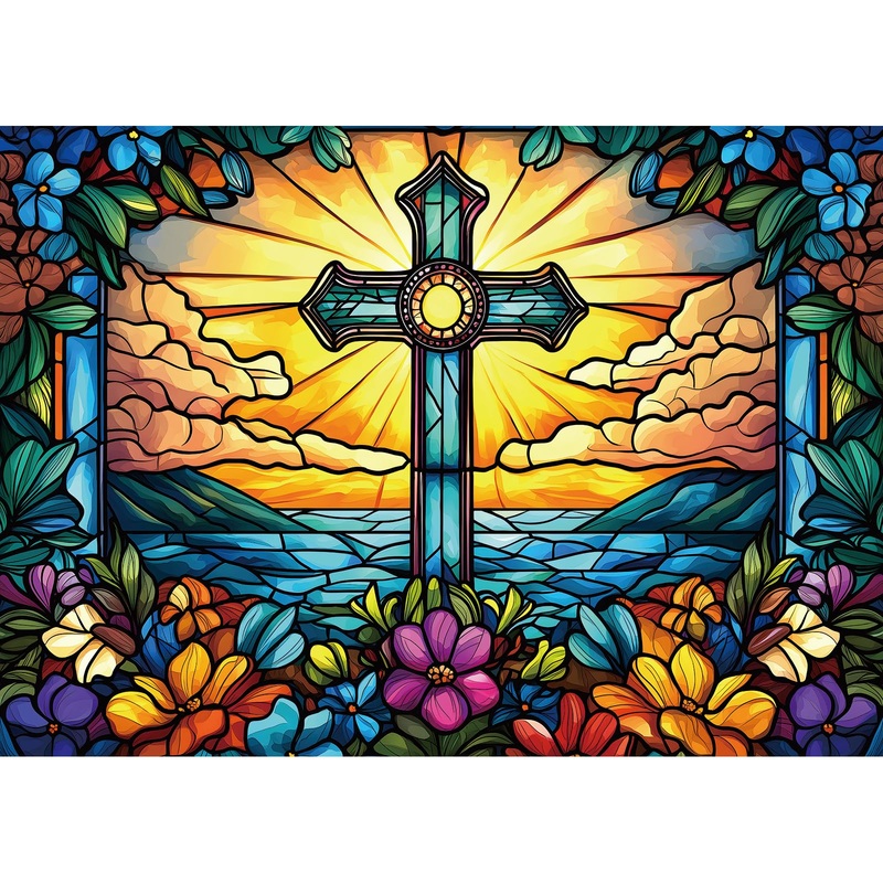 Miniwan - Stained Glass Cross Puzzles For Adults 1000 Pieces, Impossible Hard Difficult Challenging Puzzles For Adults, Colorful