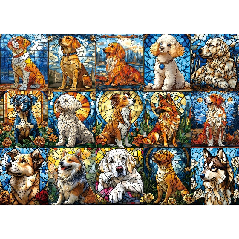 Miniwan Stained Glass Puzzle, Dog 1000 Piece Jigsaw Puzzle For Adults Impossible Hard Difficult Challenging Puzzles For Adults C