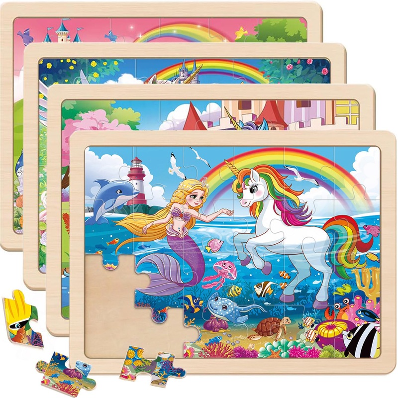 Puzzles For Kids Ages 4-6, Large 24 Pcs Unicorn Mermaid Princess, Wooden Jigsaw Puzzles For Toddlers, Preschool Educational Puzz