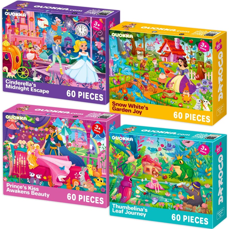 Quokka Puzzles For Kids Ages 4-6 - 4-Pack 60-Piece Puzzles For Kids - Fairy Tale Jigsaw Puzzle Set - Toddler Puzzles Ages 4-6 -
