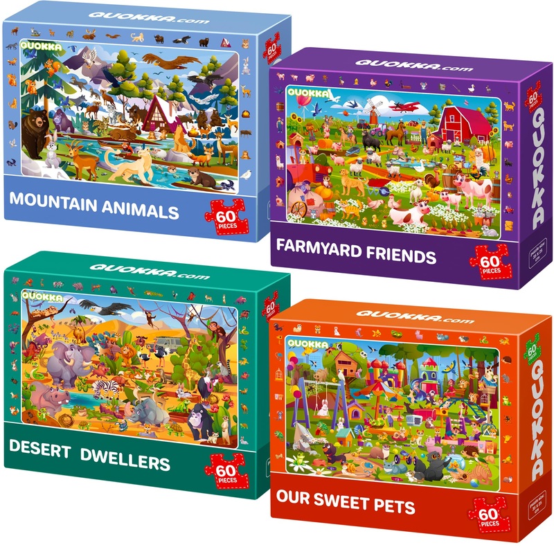 Quokka Puzzles For Kids Ages 4-6 - 4-Pack 60-Piece - Search & Find Kids Puzzles Ages 5-8 - Educational Learning Toys Desert - Mo