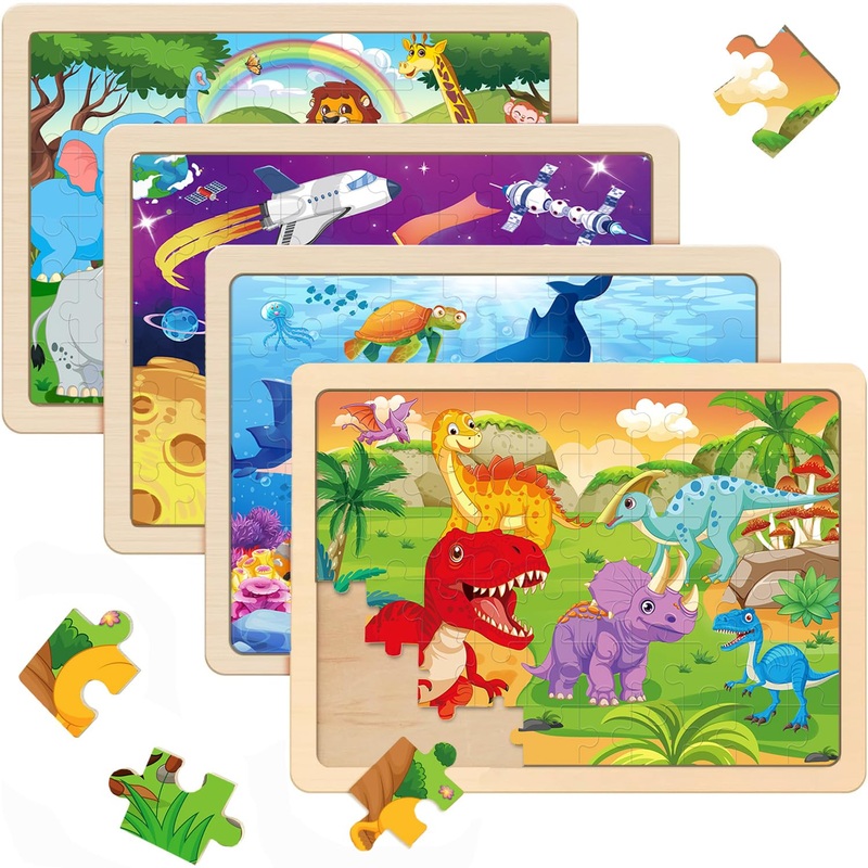 Ransunn Puzzles For Kids Ages 4-6, 4 Packs 60 Piece Puzzles For Kids,Wooden Jigsaw Puzzles For Kids Ages 6-8 Children Learning E