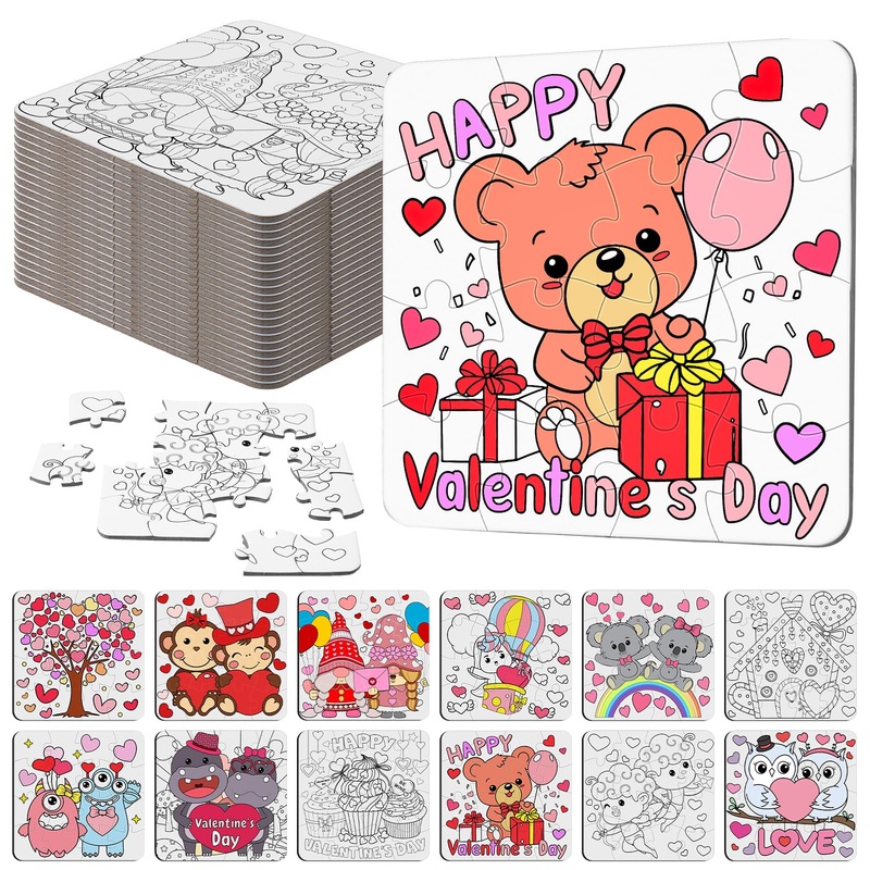 Realspring 24 Pack Color Your Own Jigsaw Puzzles For Kids Coloring Puzzles Diy Paper Jigsaw Party Favors Gifts Exchange Classroo