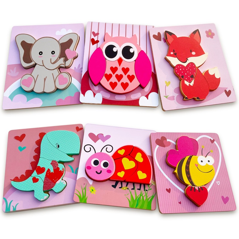 Valentine'S Day Toys 6 Pack Wooden Puzzles For Toddlers Valentine'S Day Gift For Toddler Toys For 1 2 3 4 Year Old Boys Girls Gi