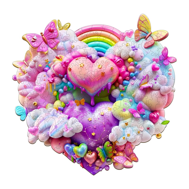 Valentines Day Gifts-Wooden Puzzles For Adults, Wooden Jigsaw Puzzles For Adults, Rainbow Cloud Unique Shaped Wood Puzzles Adult